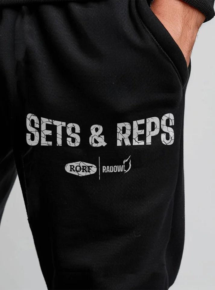 Black gym joggers for men, designed for flexibility and breathability during gym workouts and jogging routines conquer every sets and every reps with radowl | RORF gym jogger.