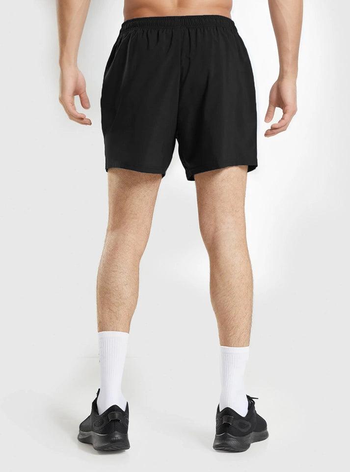 Back view of Men in FlexFit Gym Shorts | running shorts for men- Midnight Black, designed for comfort and performance with moisture wicking fabric and a secure zip pocket but now at cheap price from radowl