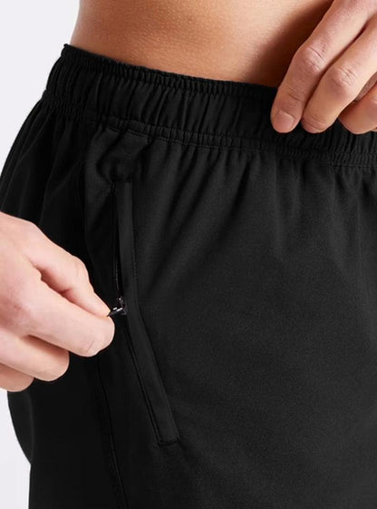 Men FlexFit Gym Shorts for men | running shorts for men in midnight black, featuring sweat-wicking technology and a secure zip pocket buy now at radowl