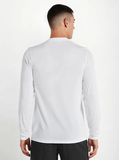 In this image a male model wearing Radowl tshirt & showing the back of t-shirt and the name of this tshirt is Endurance Full Sleeves T-shirt White. 