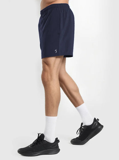 Side view of FlexFit Gym Shorts For men | running shorts for men - Eclipse Navy, showing breathable fabric and comfortable fit for running and for gym workouts. buy it now at radowl fro more comfortable workout experience to increase you gym output. Best gym shorts for men from radowl gym wear.