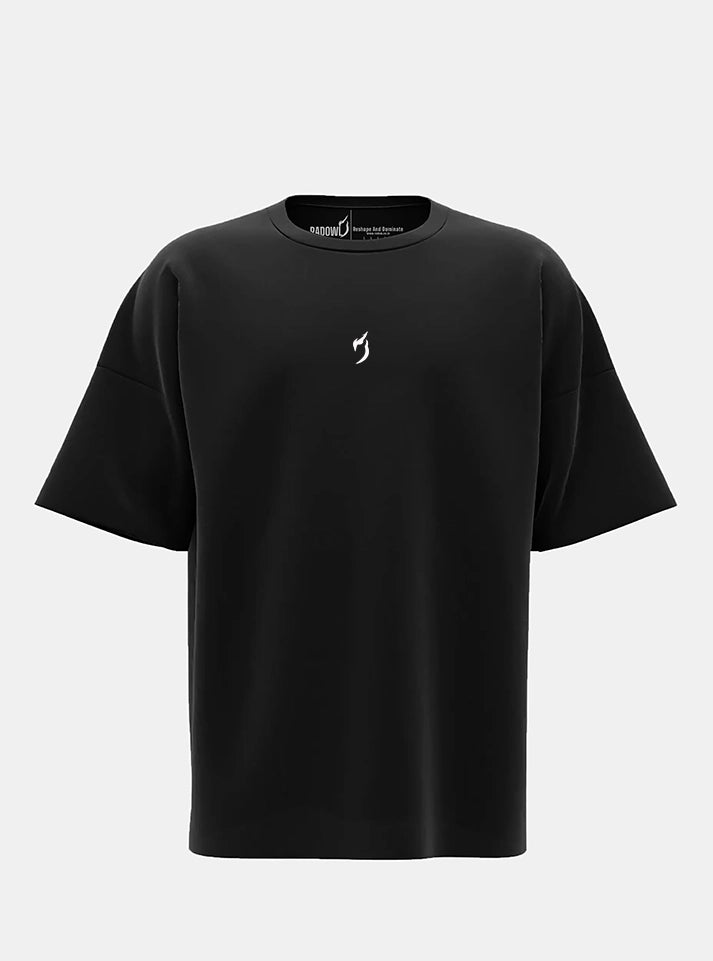 Mens oversized gym t-shirt in black by RadOwl, featuring a relaxed fit and drop-shoulder design for enhanced mobility during exercise.