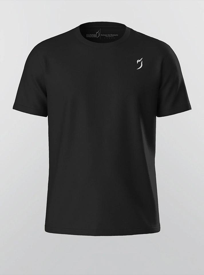 Men's gym wear Radowl Black Emblem gym tshirt for man, black Supima cotton t-shirt, ideal for fitness and gym clothing apparel. Best gym wear brand