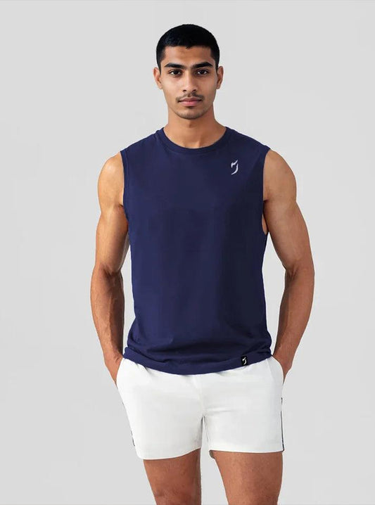 Men Navy Gym Vest with Radowl Logo - Breathable and Odor Resistant