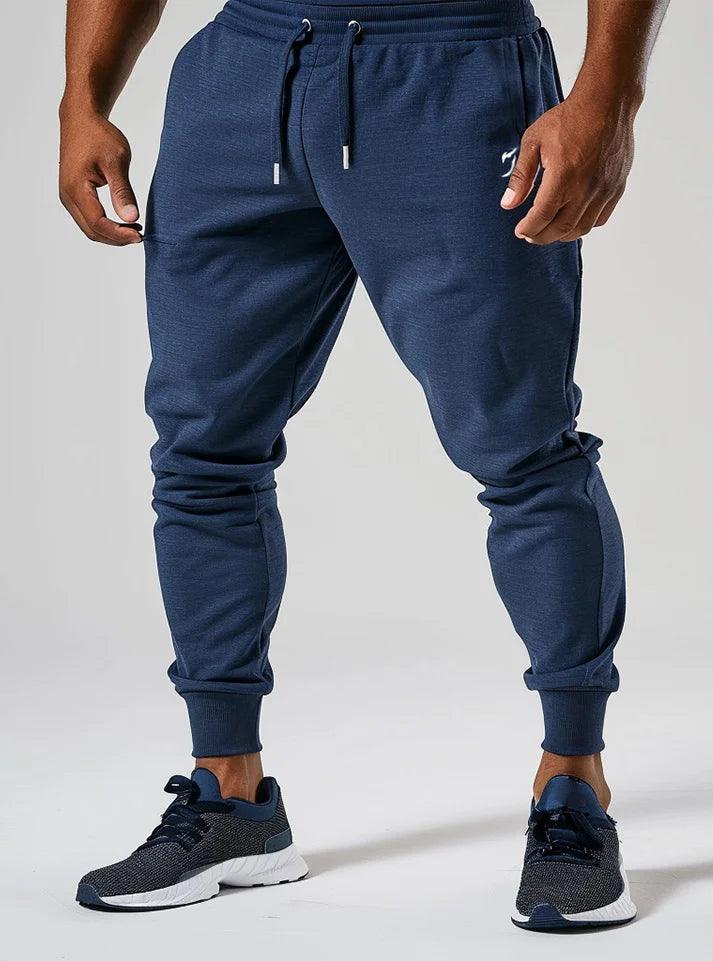 Stylish gym trousers for men with the Radowl black logo near the pocket, ideal for both workouts and casual wear.