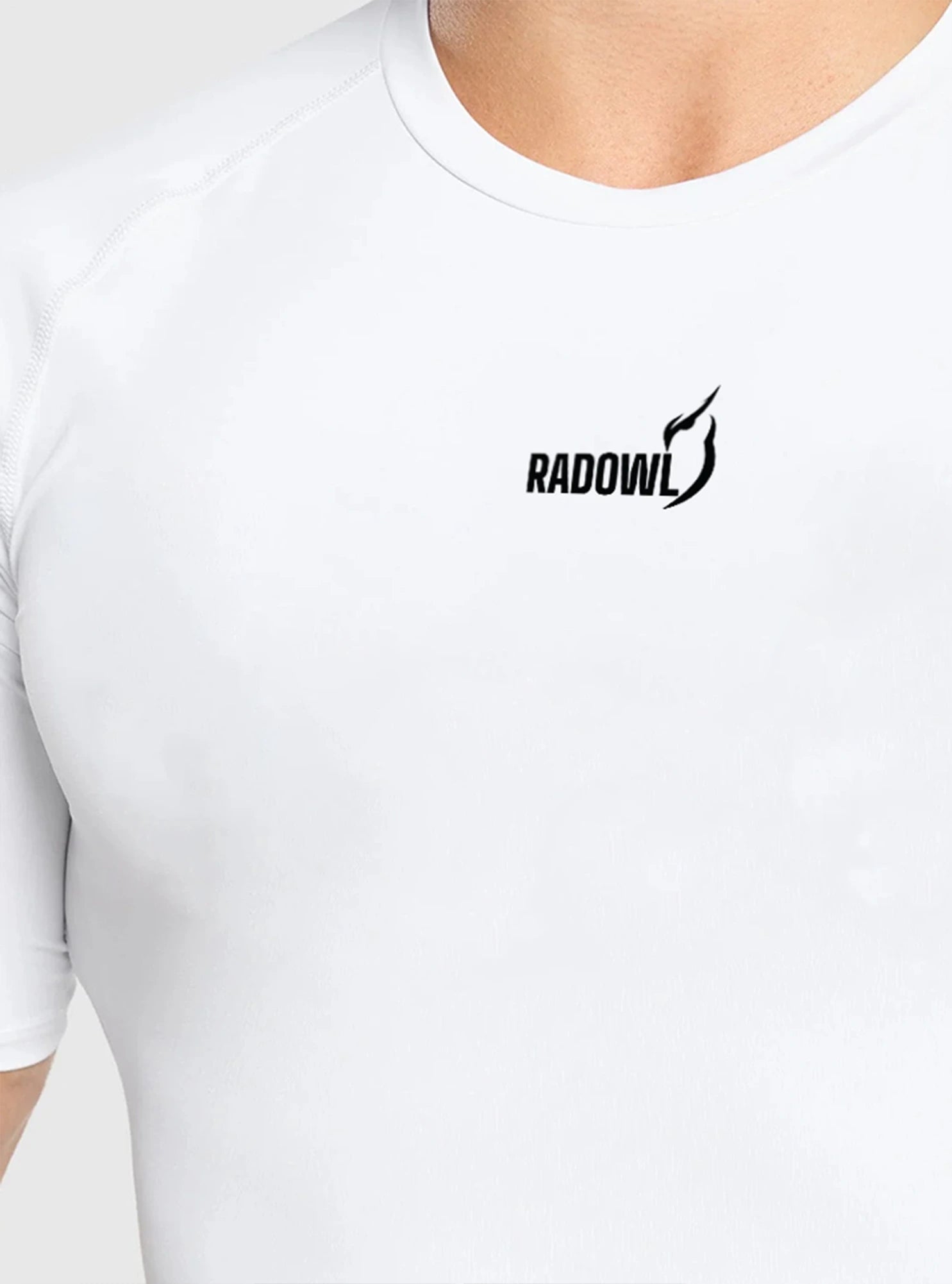 closeup image of Radowl compressor tshirt showing quality of printed logo.